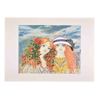 Felicita Frai, Two Girls, Lithograph, 1980s For Sale