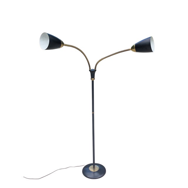 Black Vintage Gerald Thurston for Lightolier Gooseneck Black and Gold Floor Lamp For Sale - Image 8 of 13