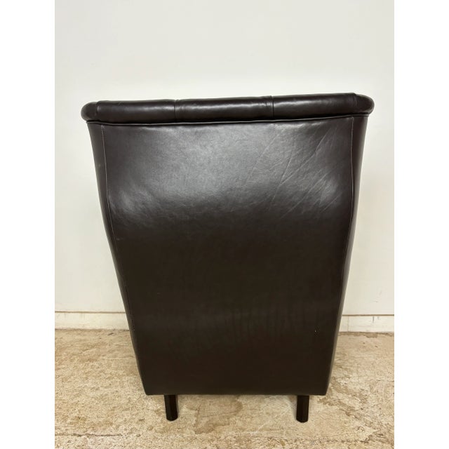 Dunbar Furniture 1950s Black Wing Back Chair & Ottoman Attributed to Edward Wormley for Dunbar Janus For Sale - Image 4 of 12