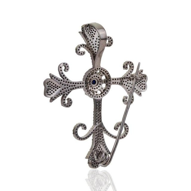 Artisan Crafted Fleur De Lis Cross Brooch Pendant in 925 Sterling Silver For Sale - Image 10 of 13
