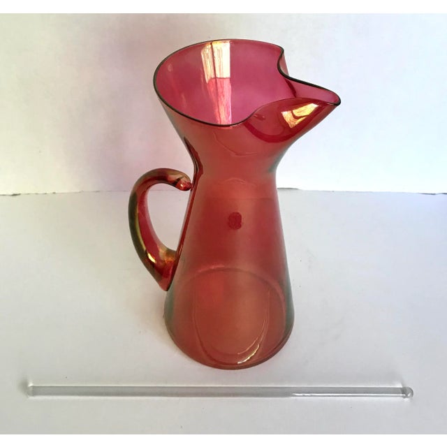 Vintage Hand Blown Glass Pitcher With Glass Stir Stick For Sale In Los Angeles - Image 6 of 7