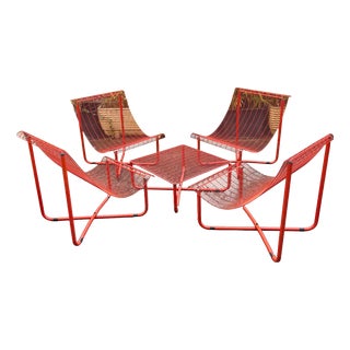 Jarpen Garden Longe Chairs and Table by Niels Gammelgaard for Ikea, 1980s, Set of 5 For Sale