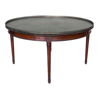 French Provincial Mahogany With Stenciled Leather Top Round Coffee Table For Sale