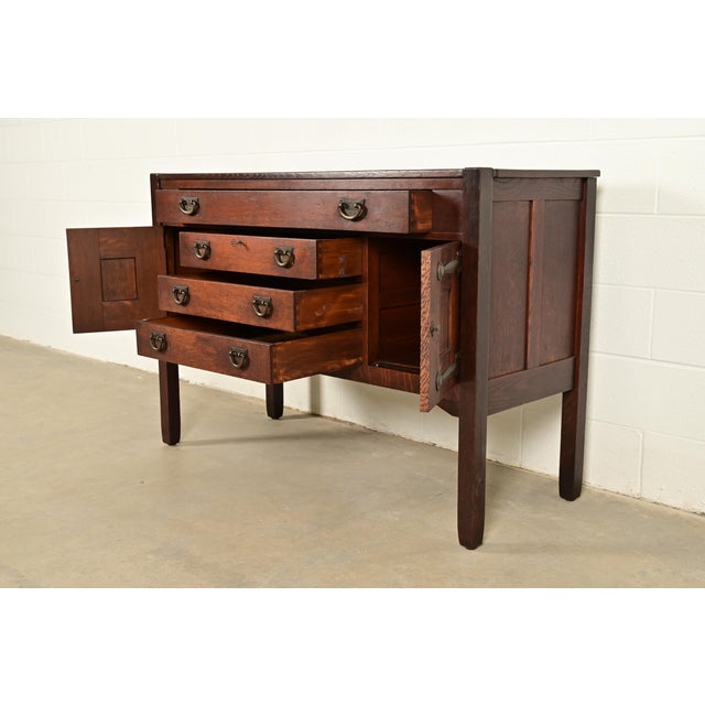 Stickley Brothers Antique Mission Oak Arts & Crafts Strap Hinge Sideboard, Circa 1910 For Sale In South Bend - Image 6 of 16
