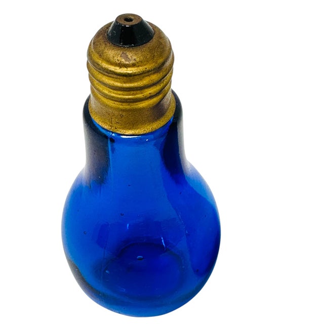 1970's Petite Cobalt Blue Lightbulb Salt and Pepper Shakers | Mid Century Blue Glass Kitchen Decor | Retro Novelty Gift For Sale - Image 11 of 13