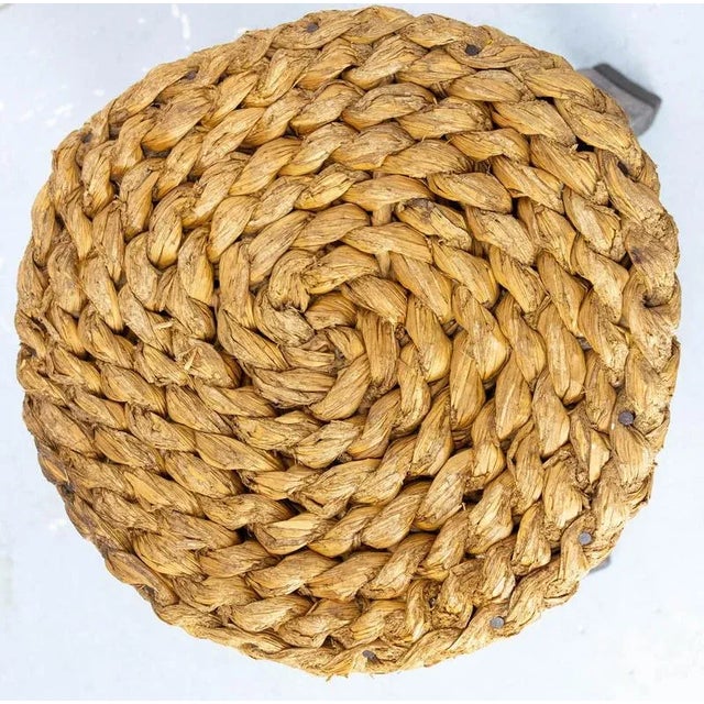 Wood Three-Legged Round Stool in Oak, Iron & Straw from Audoux-Minnet, France, 1950s For Sale - Image 7 of 10