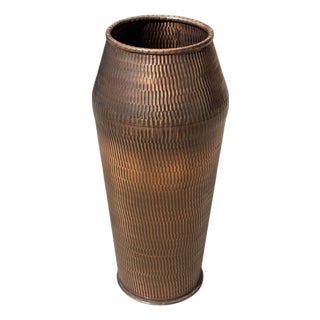 Mid 20th Century Large Italian Copper Floor Pot With Hammered Details For Sale