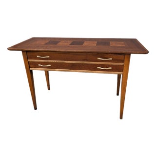 Mid-Century Modern Lane Walnut and Burl Console Table For Sale