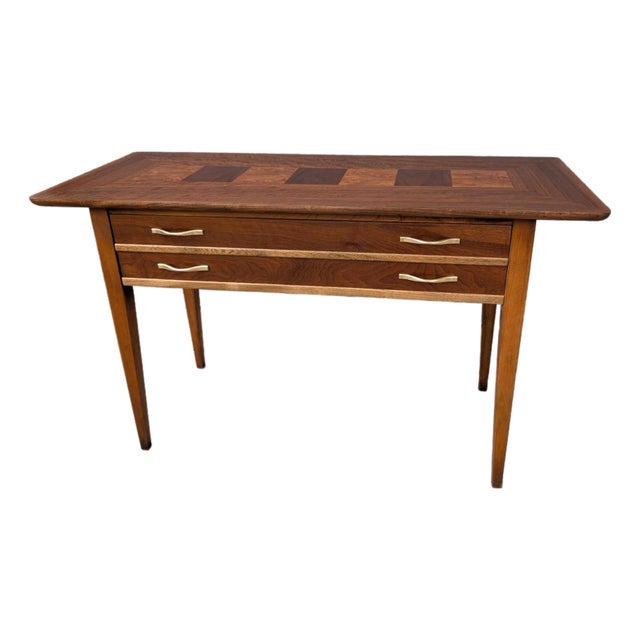 Mid-Century Modern Lane Walnut and Burl Console Table For Sale