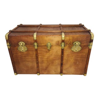 Vintage Wood & Brass Hardware Trunk For Sale