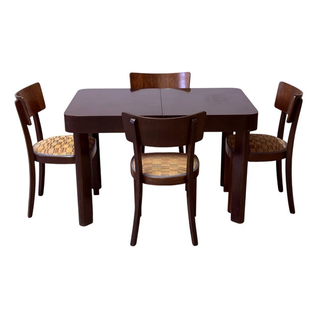 Dining Table and Chairs from Thonet, 1940s, Set of 5 For Sale