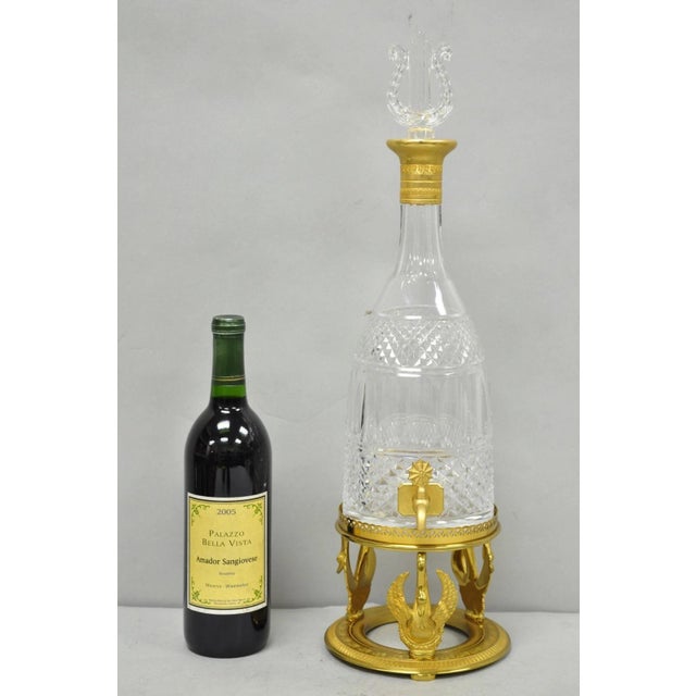 Vintage French Regency Baccarat Style Bronze Swan & Cut Crystal Glass Decorative Bar Liquor Decanter with Glass Lyre/Harp...