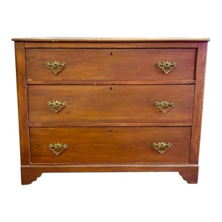 Antique Pine Chest of Drawers, Dresser, With Original Brass Drawer Pulls For Sale