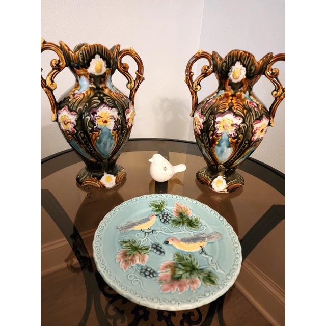 Antique Majolica Art Nouveau Jugendstil Vases- a Pair For Sale - Image 10 of 11