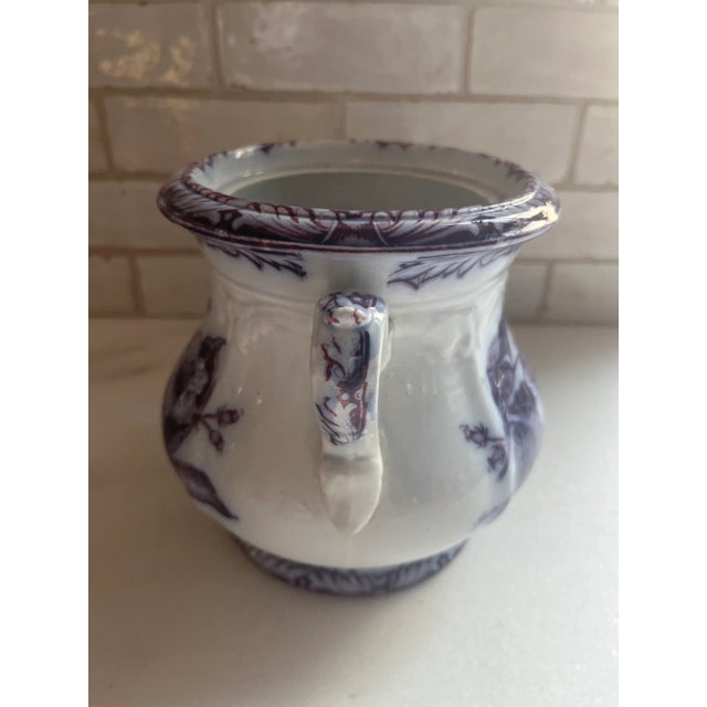 Antique Purple Transferware Sugar Bowl With Lilies and Rosebud Finial For Sale In Boston - Image 6 of 8