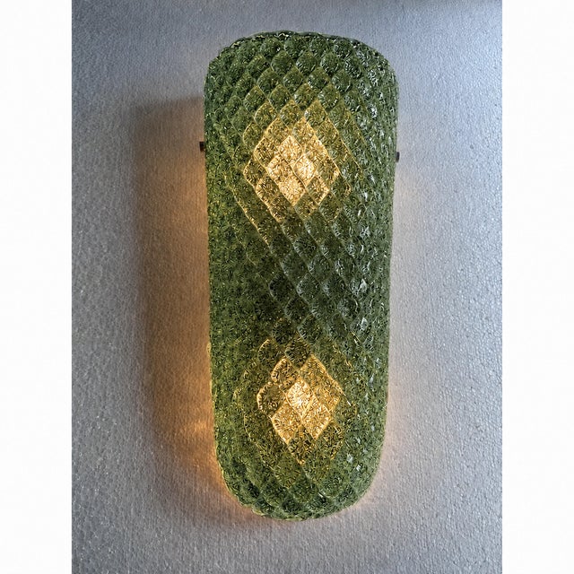 Contemporary Green “Graniglia” Rhombus Murano Glass Wall Lights - a Pair For Sale - Image 6 of 7