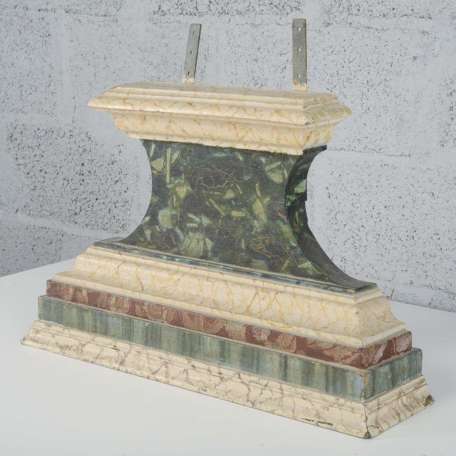 Antique White and Green Lacquered Wooden Pedestal Base with Faux Marble, 1700s For Sale - Image 4 of 13