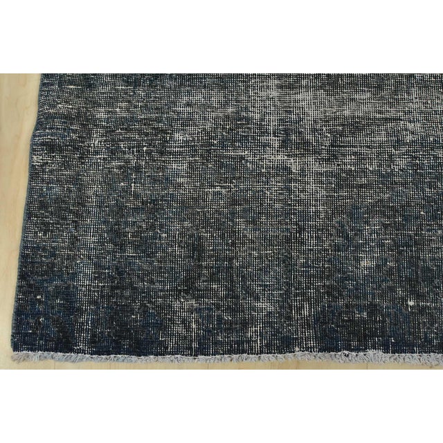 Blue Tabriz Runner 2’8” X 14’5” Blue Wool Vintage Overdyed Hand-Knotted Rug For Sale - Image 8 of 11