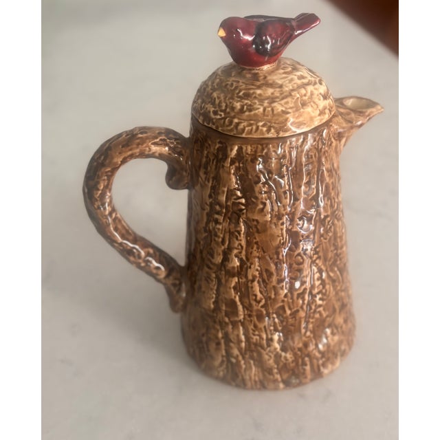 Ceramic Mid-Century Folk Art Ceramic Faux Bois Tree Trunk Pitcher With Bird Finial For Sale - Image 7 of 10