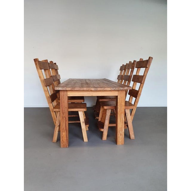 Brutalist Wabi Sabi Elm Dining Chairs and Table, Set of 6 For Sale - Image 6 of 14