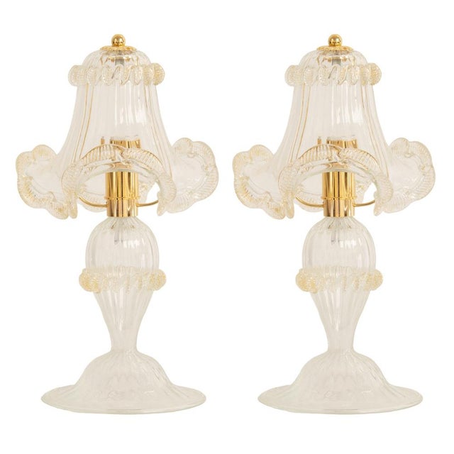 Murano Glass Table Lamps in Crystal Color Line Straight & Gold Leaf, Italy, 2000s, Set of 2 For Sale - Image 17 of 17
