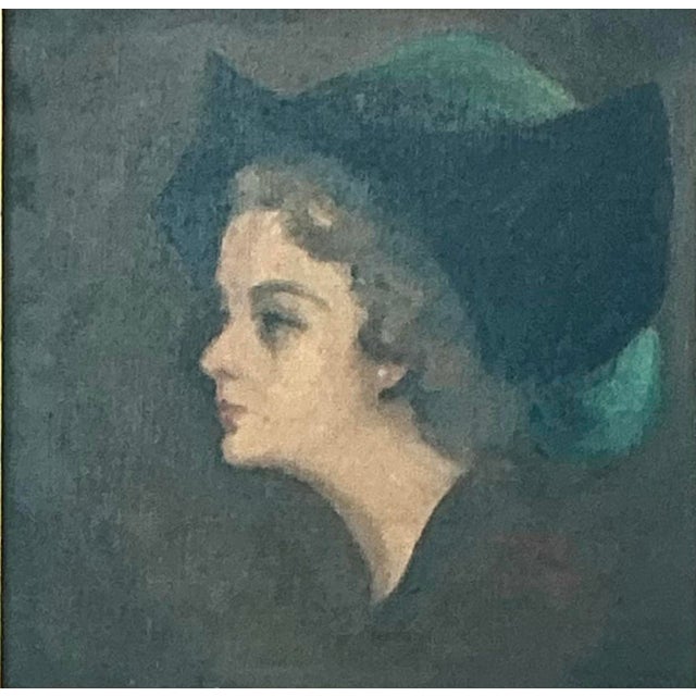 Mid 20th Century Vintage Lady in Hat Oil Painting For Sale - Image 5 of 13