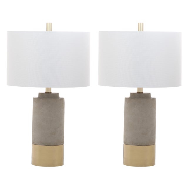 Modern Brass Accent Table Lamp in Grey - a Pair For Sale - Image 4 of 4