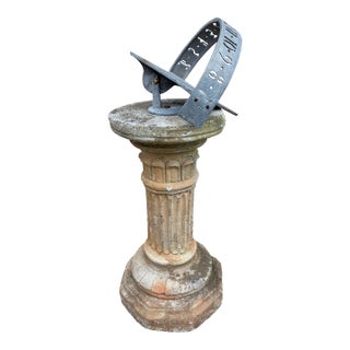 Vintage English Country Classical Iron Garden Sundial on Corinthian Column Pedestal For Sale