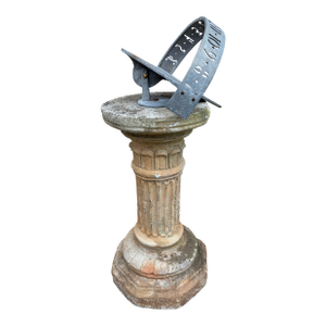 Vintage English Country Classical Iron Garden Sundial on Corinthian Column Pedestal