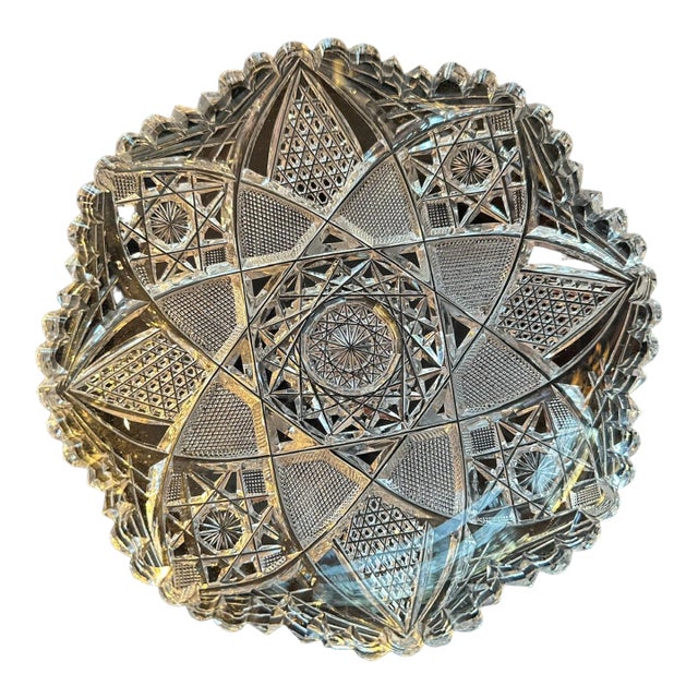 Antique, American Brilliant Period Crystal Glass Hand Cut Low Bowl Made by J Hoare For Sale