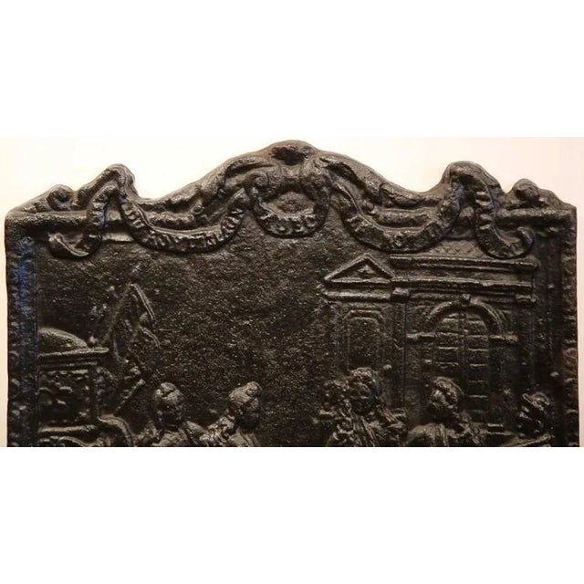 French 18th Century French Louis XIV Style Cast Iron Fireback With Court Scene For Sale - Image 3 of 7