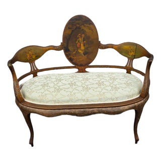 19th Century French Louis XV Style Hand-Painted Romantic Settee / Loveseat For Sale