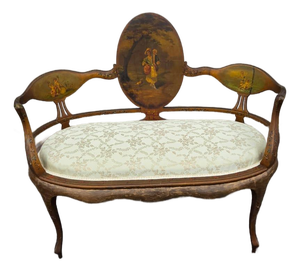 19th Century French Louis XV Style Hand-Painted Romantic Settee / Loveseat
