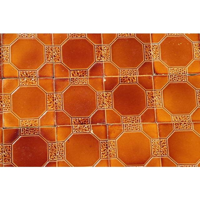 1910s Portuguese Art Deco Glazed Tiles Set of 30 Large Amber Brown Geometric Antique For Sale - Image 16 of 18