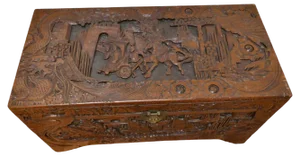 Large Carved Oriental Camphor Wooden Chest, 1960