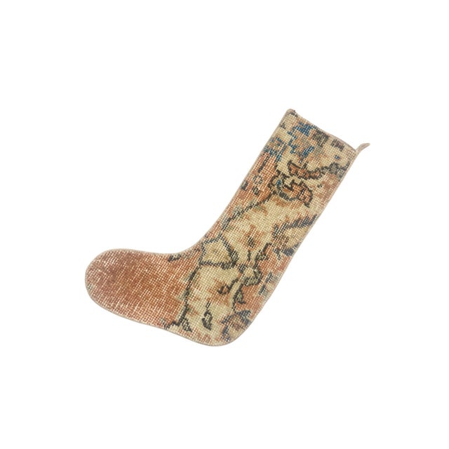 American Terracotta Toe Vintage Kilim Christmas Stocking, Cream Floral Vine Wool, 11.8 X 17.7 in – One of a Kind Turkish Decor For Sale - Image 3 of 7