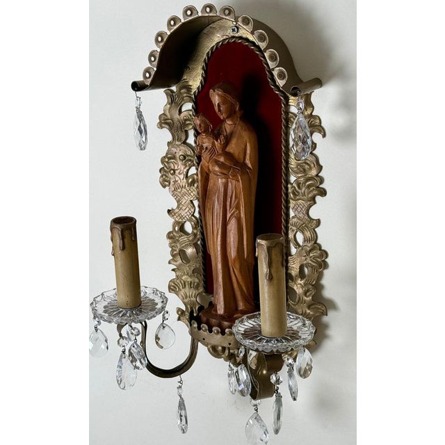 Gold Hollywood Regency Wall Lamp with Mother Mary and Baby Jesus, 1950s For Sale - Image 8 of 18