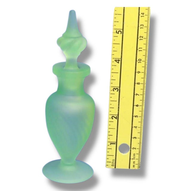 Art Deco 1920s Tippin Vaseline Green Satin Glass Perfume Bottle “Milady” #15020 For Sale - Image 3 of 6