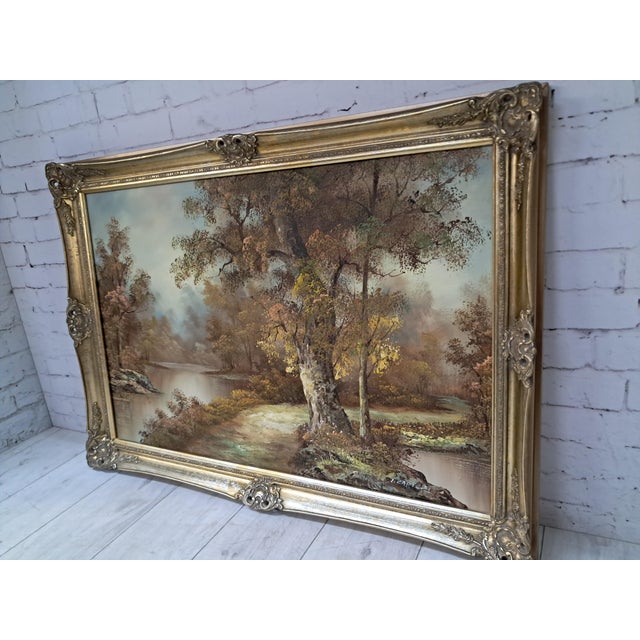 Large Vintage Landscape, Woodland, Oil Painting on Canvas, Gold Wood Frame, I Cafieri For Sale - Image 12 of 18