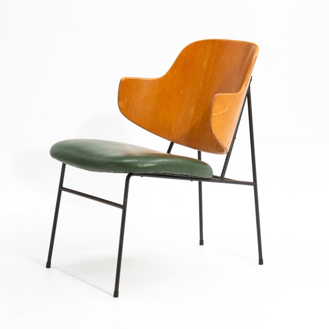 Ib Kofod-Larsen Selig Penguin Chair Iron Frame Green Leather 1950s For Sale In Philadelphia - Image 6 of 12