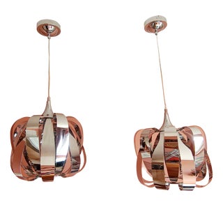 Space Age Chrome-Plated Metal Pendant Lights, 1970s, Set of 2 For Sale
