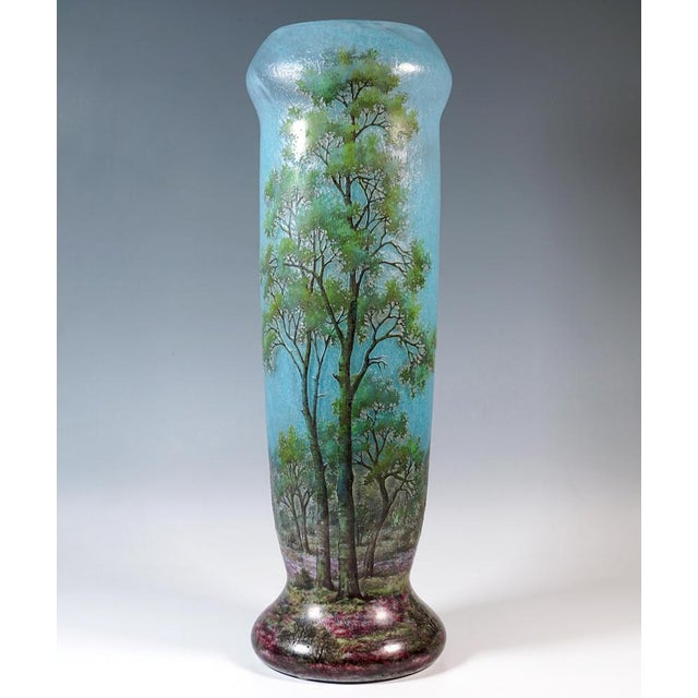 Large Art Nouveau Cameo Vase with Spring Landscape from Daum Nancy, France, 1910s For Sale - Image 4 of 9