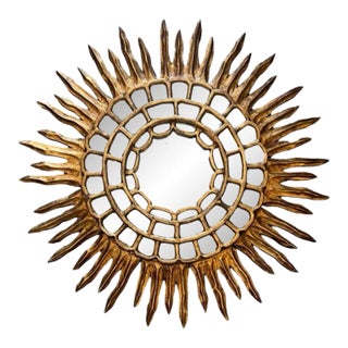 Mid 20th Century Vintage Italian Gilt Wood Sunburst Mirror For Sale