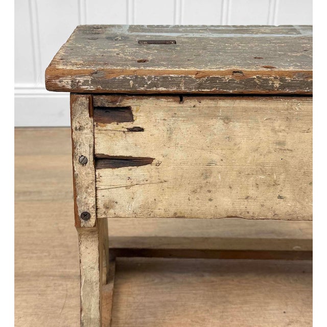 Wood Antique Primitive Farmhouse White Painted Storage Milking Stool For Sale - Image 7 of 11