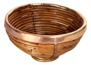 French Riviera Wicker and Brass Fruit Basket, 1970s