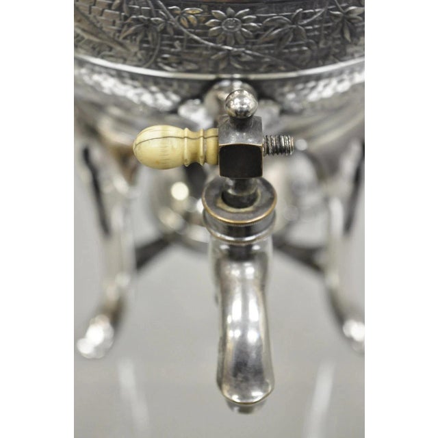 Antique Victorian Silver Plated Hand Hammered Samovar Coffee Pot Water Warmer For Sale In Philadelphia - Image 6 of 11