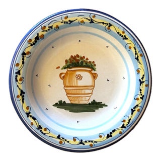 Atelier Bondil Moustiers French Faïence Wall Plate With Hand-Painted Floral Urn For Sale