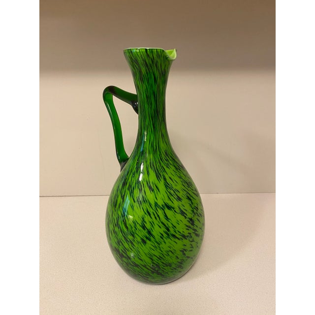 Mid-Century Modern Vintage Italian Green Tortoise Shell Cased Glass Pitcher For Sale - Image 3 of 5