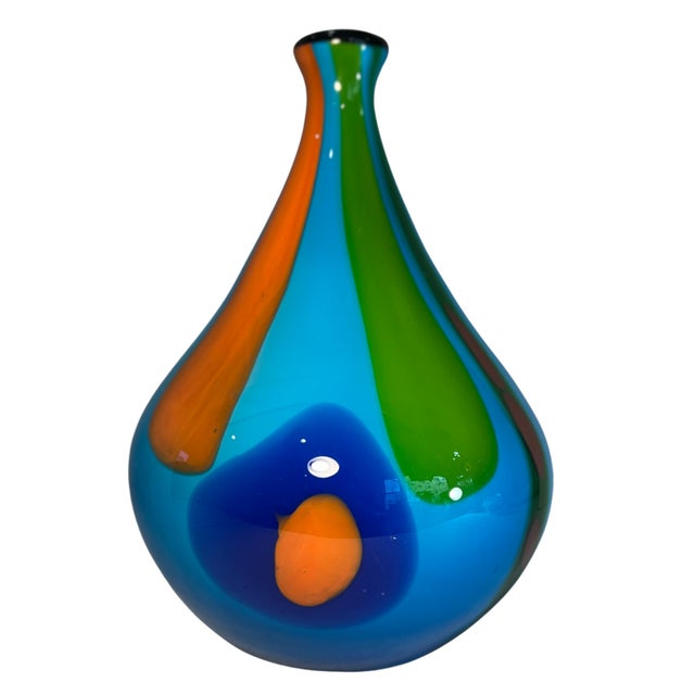 Glass 13+ In. Tall Murano Style Multicolor Tear Shaped Art Glass Vase For Sale - Image 7 of 16