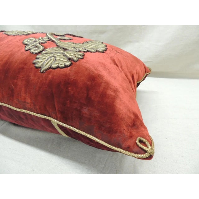 Antique Burnt Orange Silk Velvet Applique Long Bolster Decorative Pillow - 17 X 30 For Sale - Image 4 of 13
